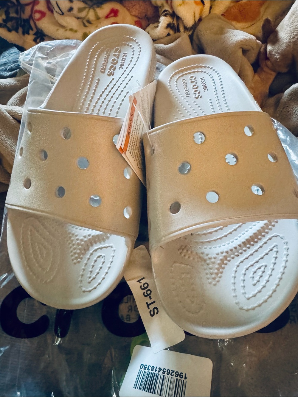 Classic Comfort Crocs grey/stone Slides. New with Tags. Women 9/ Men 7